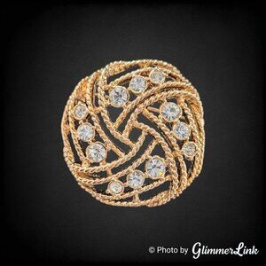 Vintage 80s AVON Rhinestone Weave Textured Knot Gold Tone Brooch Pin